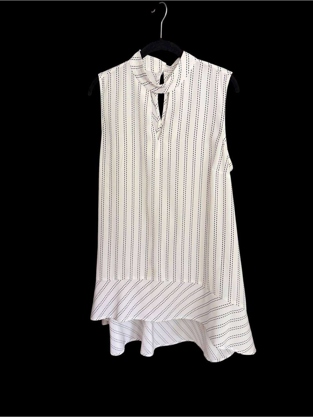 Chico's White w/ Black Dot Stripe Dainty Ruffle Blouse Top Women's Size Large 12